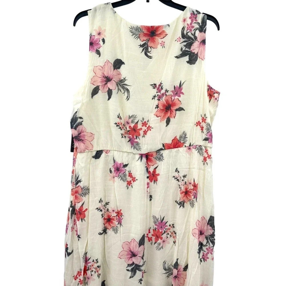 Luxology Women's 3X Floral Midi Dress Sleeveless Keyhole Tie-Waist Lined NWT - Picture 8 of 13